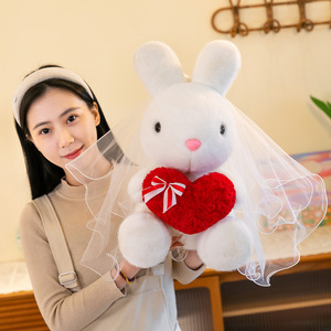 Oreiller de couple lapin en peluche super douce Xiwa, en coton PP lavé, avec <span class=keywords><strong>voile</strong></span> cœur, pour mariage haut de gamme, cadeau de Saint-Valentin - Product Image 2