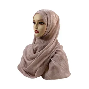 Custom Ethnic Luxury Bandana Silk Scarves Knitted Turban Viscose Hijab Muslim Shawl Women Neckerchief Solid Color Design 2023