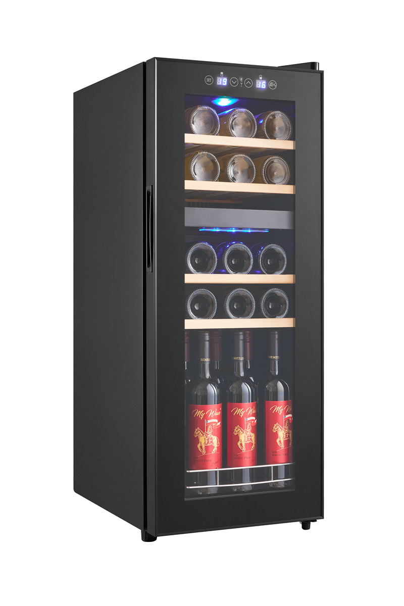 Горячая Распродажа, винный холодильник, 66 л, 20 бутылок, двухзонный охладитель вина, шкаф, маленький вентилятор, система охлаждения, бесшумный Холодильный шкаф