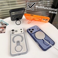 Coque de téléphone portable anti-chute avec support magnétique à 360°, design animal, maille respirante et dissipation thermique pour iPhone 17 Pro Max