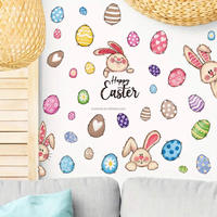 Autocollant mural de Pâques Lapin de dessin animé coloré pour fête, décoration de salon et salle à manger, papier peint auto-adhésif