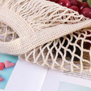 Large Cotton <b>Net</b> Tote <b>Bags</b> Striped Pattern Logo Washable Reusable Rope Handle Eco-Friendly Simple Ecology Design for Shopping - Product Image 4