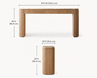 Console moderne en chêne américain RH, table d'entrée à colonnes cannelées de taille personnalisable, bureau de luxe en bois massif avec plateau en marbre