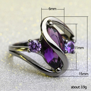 Anello in Cristallo Viola Gunmetal a Forma di Marquise per Donne, Elegante Accessorio di Moda per Uso Quotidiano - Product Image 6