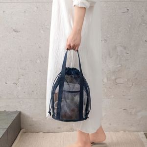 Summer Portable Drawstring Storage Pouch <b>Foldable</b> Polyester Mesh <b>Beach</b> Tote Lightweight Toiletry <b>Bag</b> for Travel - Product Image 4