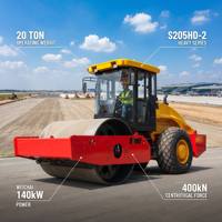 Rouleau compresseur routier 20 tonnes haute performance avec une puissance de 140 kW, monocylindre, faible consommation de carburant