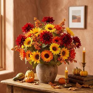 Ramo de Girasoles Artificiales de 12 Pulgadas, Decoración Otoñal para el Hogar, Centro de Mesa para Sala de Estar - Product Image 1