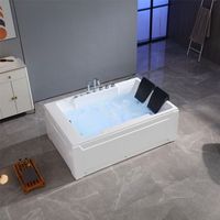 Bañera de Hidromasaje Rectangular Moderna de Acrílico para Parejas, Uso en Hoteles y Almacenes, 8 Jets, Luces de Colores, Reposacabezas