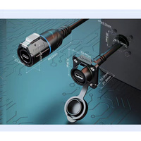 Connecteur étanche USB 3.1 Type C femelle avec flange en plastique, boîtier bleu pour applications marines et industrielles