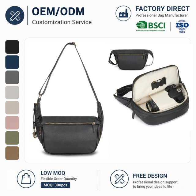 Vintage PU Leather Camera Sling Bag Waterproof DSLR Shoulder Bag with Modular Dividers for Mirrorless Custom Logo