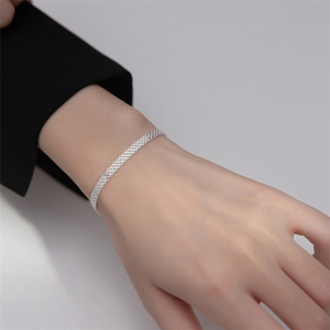 FUAMAY S925 in <span class=keywords><strong>argento</strong></span> Sterling 4mm di larghezza <span class=keywords><strong>bracciale</strong></span> a maglia cubana <span class=keywords><strong>bracciale</strong></span> placcato in oro Pour Femme - Product Image 2