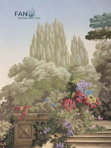 Papier peint paysage occidental peint à la main avec des arbres, peinture à l'huile vintage, paysage forestier, murale sans couture pour la décoration de la maison - Product Image 2