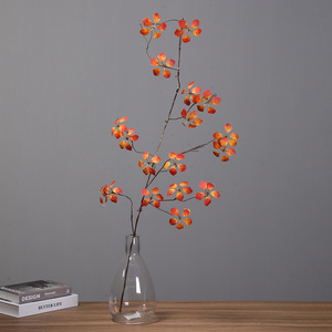 Branche artificielle de Pieris Japonica, fausse branche sèche pliable avec feuilles vertes <span class=keywords><strong>et</strong></span> rouges automnales pour vase au sol Wabi Sabi, décoration intérieure - Product Image 4
