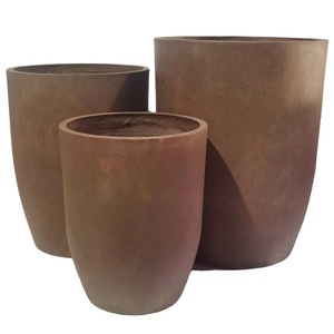 Pots en fibre de verre de <span class=keywords><strong>haute</strong></span> qualité, style moderne, hauts et ronds, couleur <span class=keywords><strong>taupe</strong></span>, pour l'intérieur/l'extérieur, jardin, pot de fleurs - Product Image 2