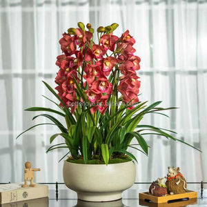<span class=keywords><strong>Whelan</strong></span> avec feuilles en pot fleurs artificielles orange plante florale artificielle avec pot fleurs d'orchidées artificielles - Product Image 4
