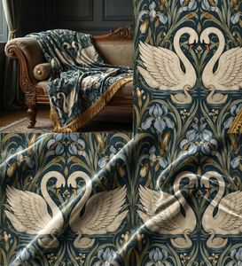 Tissu d'ameublement élégant Swan Nouveau au mètre, textile imprimé d'inspiration Art Nouveau pour la rembourrage de canapés et de têtes de lit - Product Image 5