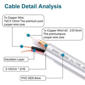 Kabel CCTV 1000ft Rg59 75ohm, Kamera Plug Pria Bnc Rg59U Bnc Antena Satelit Jaringan Kabel Koaksial dengan Daya