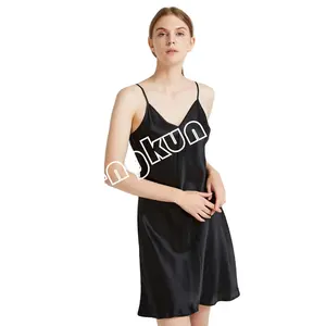 Luxury Summer Woman Sexy Nightdress 100% Pure Silk Pajamas 19mm Feminine Silk Dress