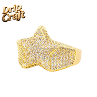Anillo de Estrella de Cinco Puntas de Oro de 14K con Incrustaciones de Diamantes y Circonitas, Estilo Hip-Hop, para Hombre y Mujer