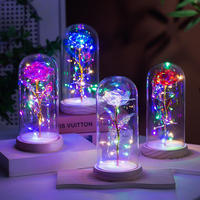 Dôme en verre créatif avec rose éternelle, fleur artificielle décorative, magnifique cadeau pour la Saint-Valentin, Noël, un anniversaire et une nouvelle maison
