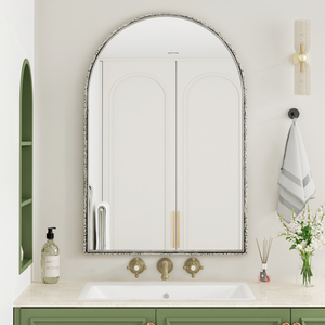 Arched Wall Mirror Silver Frame For Bathroom <b>Vanity</b> Living Room <b>Bedroom</b> Entryway Decor - Product Image 2