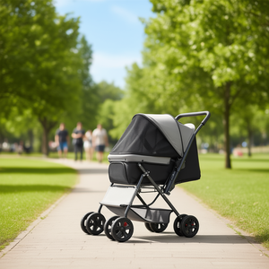 Poussette pliable pour chien à 4 roues, poignée réversible, transporteur pour animaux jusqu'à 44 lb, utilisation en voyage, matériau en maille - Product Image 2