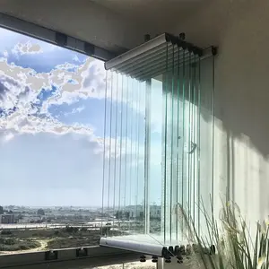 Fenêtres pliantes en verre feuilleté à deux volets sans cadre pour maison trempée transparente à prix d'usine
