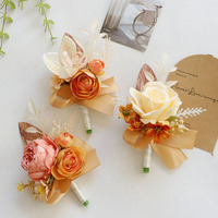 Set Korsase & Boutonniere Pernikahan Buatan Tangan, Bunga Pergelangan Tangan & Pin Kerah Buatan untuk Pengantin Wanita, Pengantin Pria, Pengiring Pengantin.