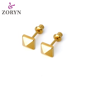 316LStainless Steel PVD 18K Gold Plated Screw <b>Back</b> Stud <b>Earrings</b> Cubic Zirconia Four Prong Hypoallergenic Brilliant Cut ForWomen - Product Image 3
