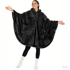 Usine surdimensionné moelleux châle Cape avec capuche femmes portable Sherpa <span class=keywords><strong>polaire</strong></span> manches couvertures Wrap <span class=keywords><strong>Poncho</strong></span> avec capuche pour adultes - Product Image 1
