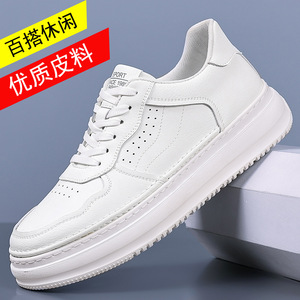 Zapatillas de plataforma blancas para hombre, de cuero, con tacón bajo, que aumentan la altura, informales, para el tiempo libre - Product Image 5