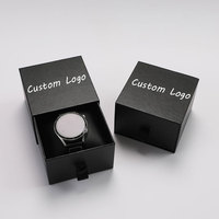 Emballage de montre en carton noir mat en deux pièces d'approvisionnement d'usine avec insert en velours Base de couvercle personnalisée boîte-cadeau d'impression en relief