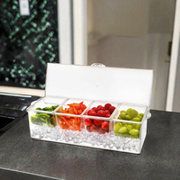 Accessoires de bar Plateau de service à condiments en plastique transparent PET pour les fêtes de glace réfrigérées Récipients de fruits et de nourriture amovibles
