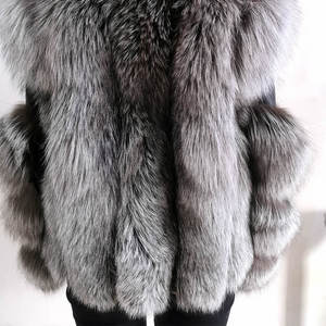 Vera Pelle di Pecora Argento <span class=keywords><strong>Pelliccia</strong></span> di Volpe Giacca Moto di Inverno Delle Donne Maniche di <span class=keywords><strong>Pelliccia</strong></span> Giacca di Pelle Cappotto di <span class=keywords><strong>Pelliccia</strong></span> - Product Image 2