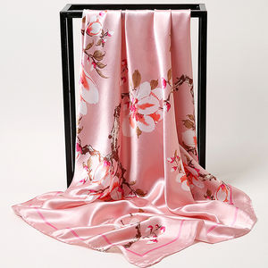 100% Polyester Satin Schal Weiß Rot Rosa Marine Blume Quadrat Schal Neues Design Druck Kopf wickel Frau Hals Schal Wraps - Product Image 1