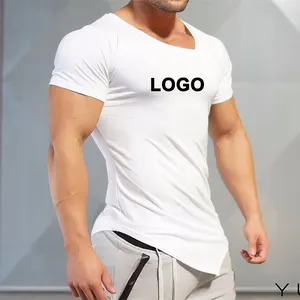 INS在散装棉质弹性运动服普通运动员camisetas男士白色健美健身房肌肉定制T恤印花