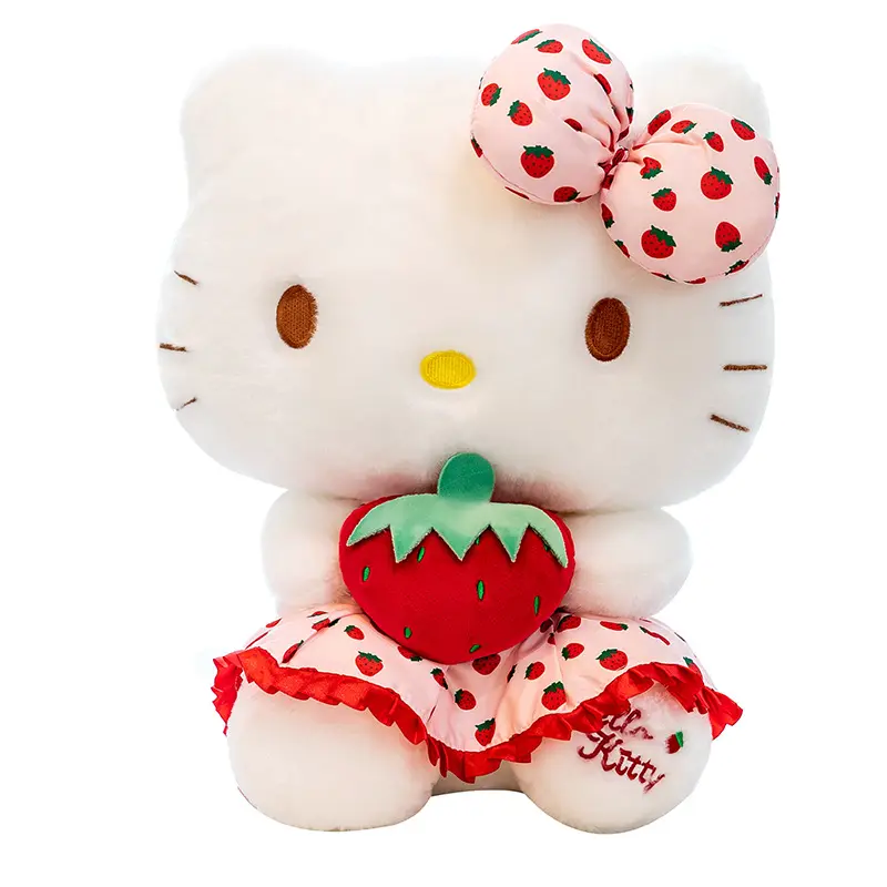 Sanrio gato de peluche Hello KT fresa animales de peluche almohada de dibujos animados hogar durmiendo Sanrio Arco Iris gatito de peluche muñeca de juguete