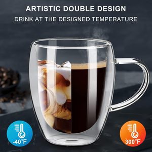 Verres à café, cappuccino, latte et thé résistants à la chaleur de 12 oz (350 ml), tasses à café à double paroi, mugs avec poignée - Product Image 5