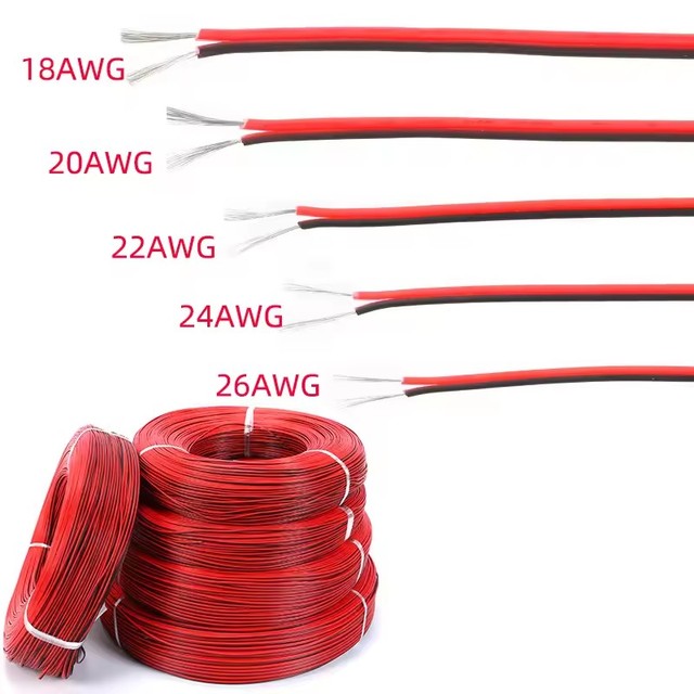 2 Pin Electrical Wire Tinned Copper 18/20/22/24/26 AWG Insulated PVC Extension LED Strip Cable Red Black Wire
