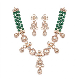 Rose Gold 925 Silver Moissanite Strand <b>Statement</b> <b>Necklace</b> Set Bridal Jewelry with Earrings for Wedding Party Wear Women - Product Image 1