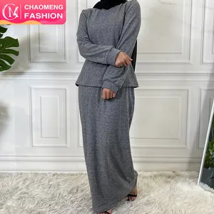 2291# New Arrival Islamic Women Winter Clothing High Neck Cotton Long Top And Skirt Sets Arab Middle East Suits
