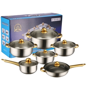 Nhà Máy Bán buôn 6 cái thép không gỉ vàng <span class=keywords><strong>capsulated</strong></span> không dính <span class=keywords><strong>Cookware</strong></span> sets cảm ứng dưới nấu ăn chậu chảo để sử dụng nhà - Product Image 5