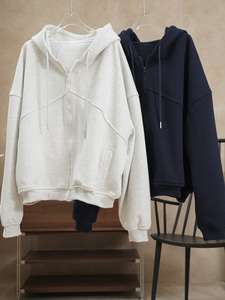 เสื้อฮู้ดดี้โอเวอร์ไซส์สำหรับผู้หญิง แบรนด์ Healy แบบซิปเต็มตัว ลายเรขาคณิต ตัดเย็บแบบมีเชือกผูก ฮู้ดบุขนแกะ ซิปหน้า - Product Image 4