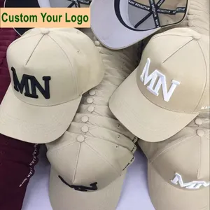 Bonés de beisebol esportivos com logotipo bordado original 100% algodão para homens gorras 5 painéis coroa intermediária cáqui perfil A