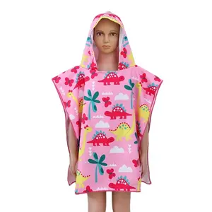 Cheap Price 100% Polyester Mermaid Printed Kids Poncho Beach Towel Wholesale Kid Bath Robe Luxury Hooded Poncho Beach Towels