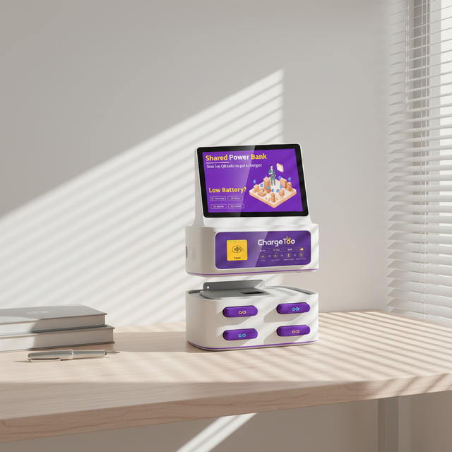 POS Terminal Shared Power Bank Station 4-Slot Self-Service Mobile Charging Kiosk with Credit Card Reader for Restaurants