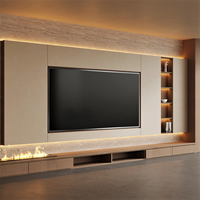 Meuble TV moderne de luxe personnalisé en bois blanc avec éclairage LED et foyer pour salon, hôtel, chambre à coucher, TV 65 pouces et plus