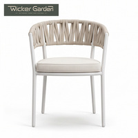 Ensemble de salle à manger d'extérieur en corde tressée, table à bords arrondis, structure en aluminium, 6 chaises de patio, mobilier de jardin pour bord de piscine
