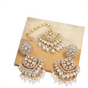 Traditional Gold Plated Drop Earrings with Zircon Stones Trendy Women's Evening Wear for Wedding & Party Occasions - Product Image 2