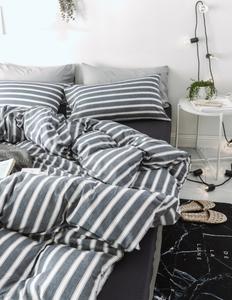 ชุดเครื่องนอนผ้าฝ้าย100% ออร์แกนิคคุณภาพสูงชุดปลอกผ้านวมคลุมผ้าฝ้ายย้อมสีผ้าคอตตอนลายทางลายตา - Product Image 2